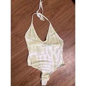 PrettyLittleThing Lime Green Tie Dye Halter Neck Bodysuit Size 2 Snap Bottom